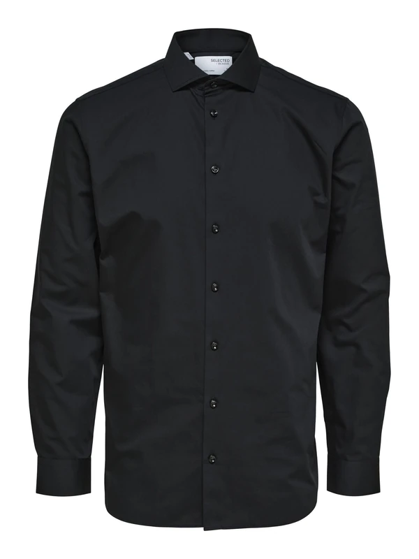 SELECTED HOMME BLACK Men's SLHSLIMETHAN Shirt LS Cut Away B NOOS Shirt, Black, S