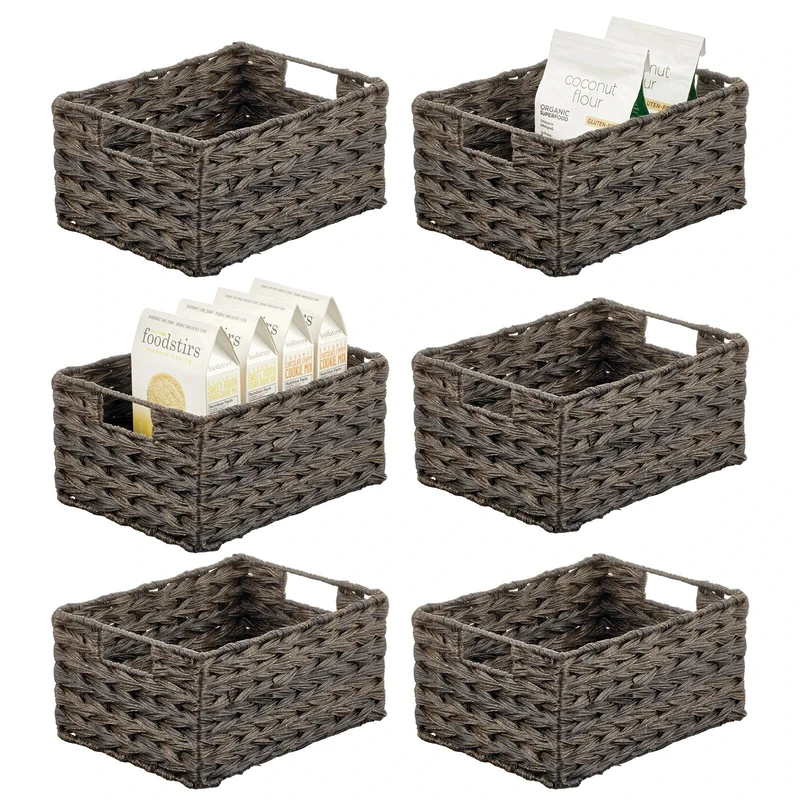 mDesign Storage Baskets — Bathroom and Bedroom Storage Basket Set — Wardrobe Organiser Baskets for Clothes, Shoes and Accessories — Pack of 6 — Espresso Brown