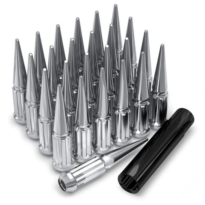 White Knight 3806XL-25AM Chrome M12x1.25 1-Pc Spline Spike Lug Nut Set with Extra Spline Spike, 25 Pack