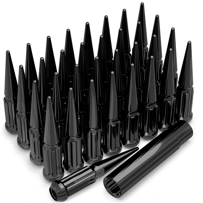 White Knight 3809XLBK-33AM Black Chrome M14x1.50 1-Pc Spline Spike Lug Nut Set with Extra Spline Spike, 33 Pack