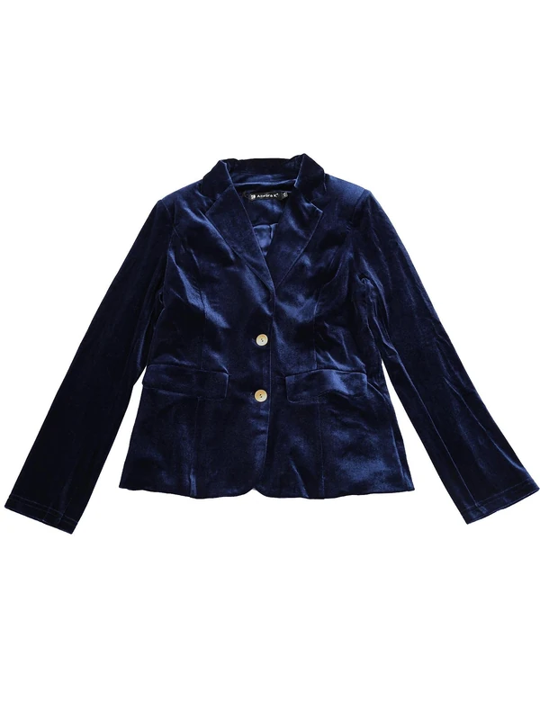 Allegra K Women's Notched Lapel Vintage Office Button Front Velvet Blazer, Dark Blue, XL