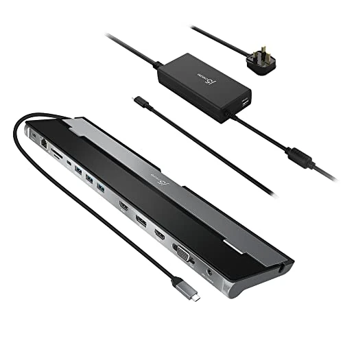 j5create USB C 13-in-1 Triple Display Docking Station with 100W PD Power Supply, Laptop Dock with 4K HDMI, 4K DisplayPort, VGA, USB ports, SD/microSD, Ethernet, for MacBook/Dell/HP/Lenovo (JCD543P)