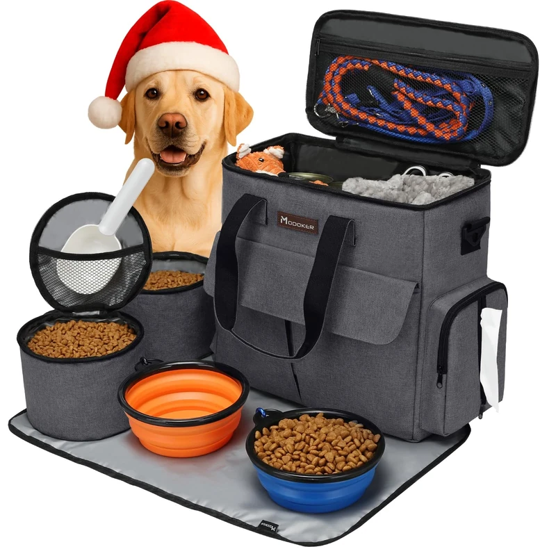 Airline Approved Pet Travel Bag, Weekend Travel Set for Dog and Cat, Tote Organizer with Multi-Function Pockets, Dark Grey