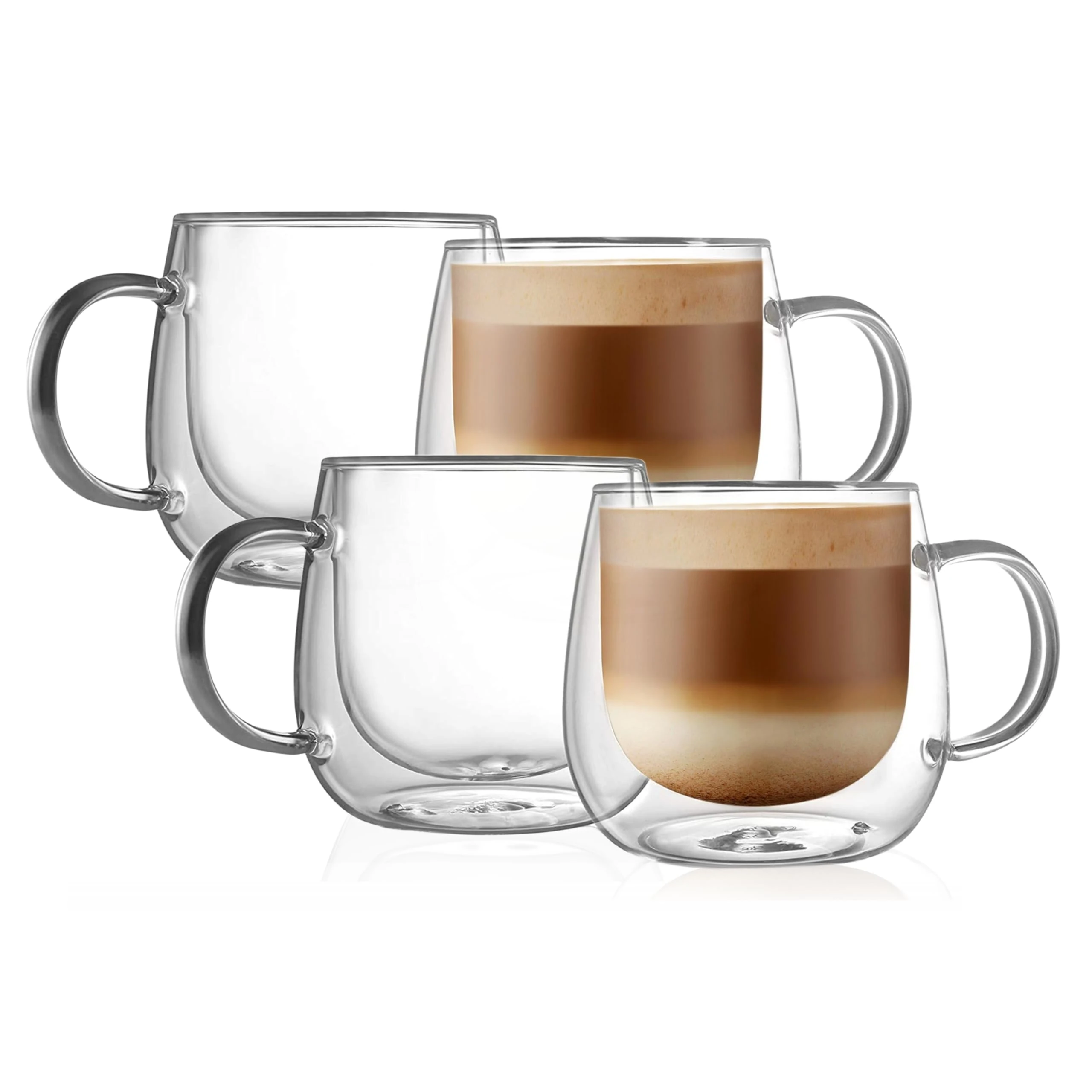 CNGLASS 290ml/10oz Double Wall Glass Coffee Mugs, Clear Insulated Glass Cappuccino Mugs, Set of 4
