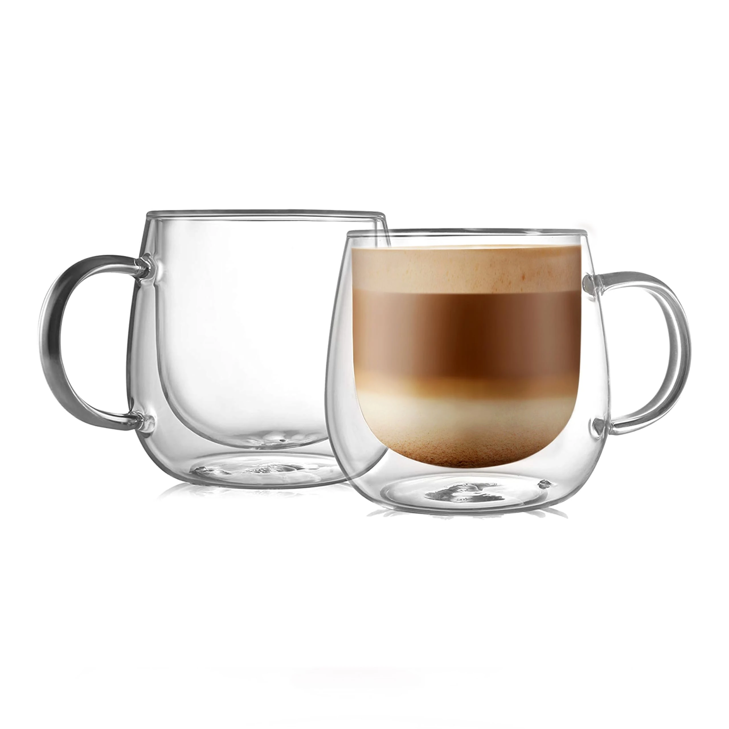 CNGLASS Double Walled Glass Coffee Mugs 10oz(290ml),Clear Insulated Cappuccino Cups with Handle Set of 2, Glassware for Tea and Latte