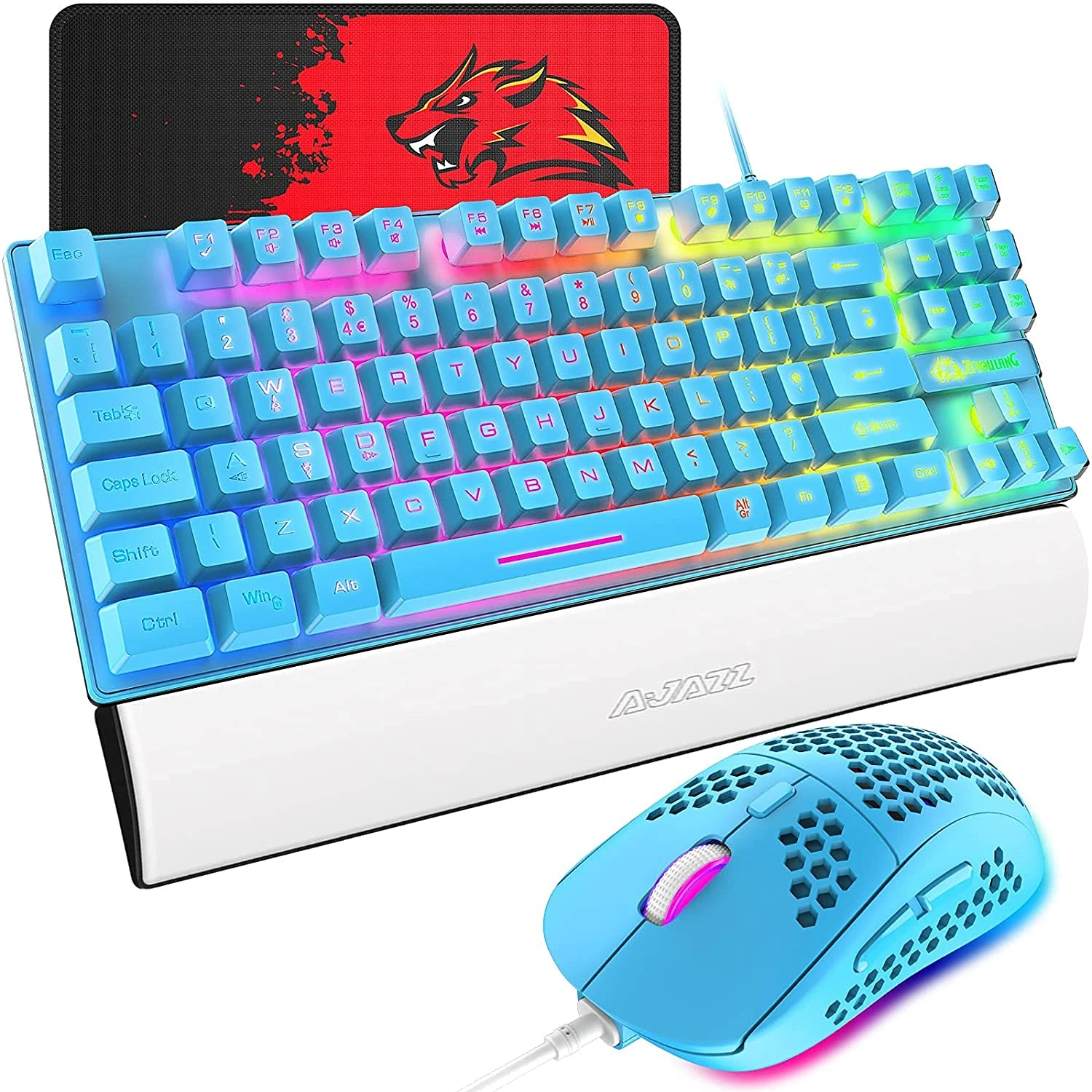 Gaming Keyboard & Mouse, RGB Chroma Lighting, Wrist Rest, Doubleshot ABS Illuminated Keycaps, Multi-Fucntion Digital Media Key, 6400dpi Ultra-Light Honeycomb Shell Gaming Mouse, QWERTY UK Layout