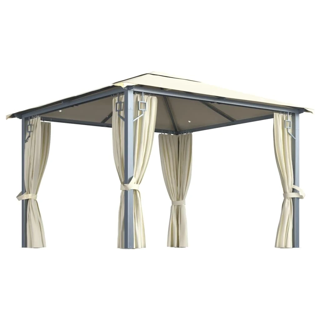 vidaXL Gazebo with Curtain and LED String Lights Outdoor Pavilion Garden Gazebo Patio Marquee Party Sunshade Canopy Tent Aluminium 300x300 cm Cream