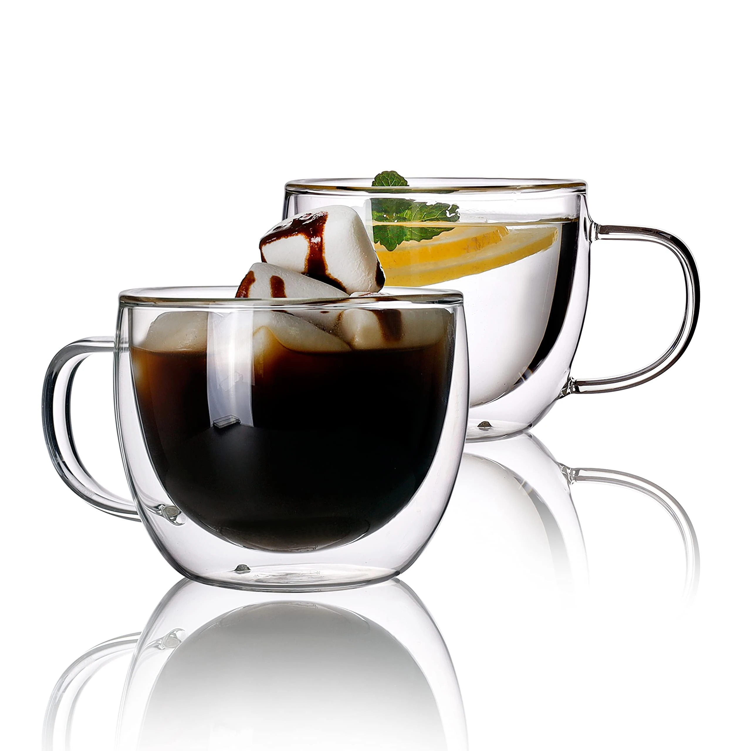 CNGLASS Double Walled Glass Coffee Mugs 240ml/8.1oz, Clear Thermo Coffee Cups Set of 2, Insulated Glass Mug with Handle
