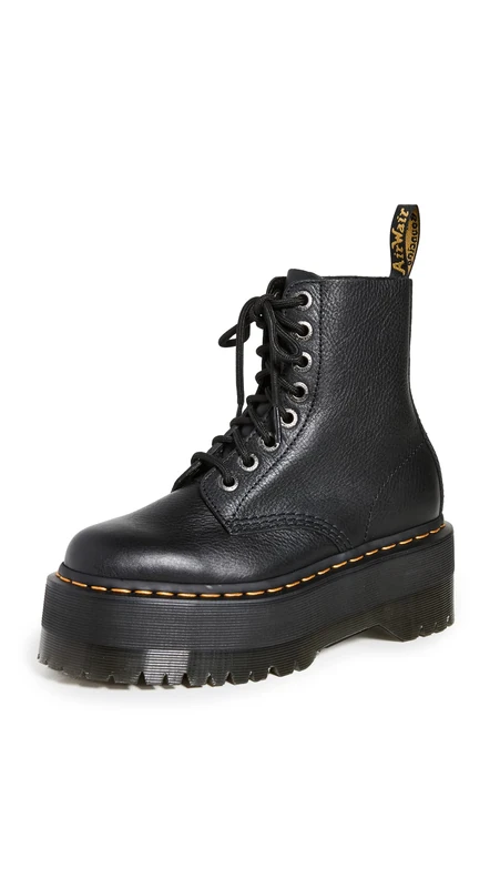 Dr. Martens Women's 8 Eye Combat Boot, Black Pisa, 7 UK