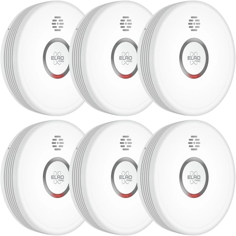 6-Pack ELRO Pro PS4910 Design smoke detector with automatic self-test and 10-year battery