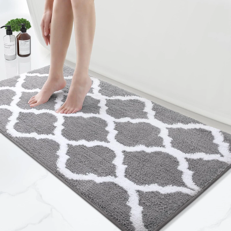 OLANLY Bathroom Rugs 47x24, Soft and Absorbent Microfiber Bath Rugs, Non-Slip Shaggy Shower Carpet, Machine Wash Dry, Bath Mats for Bathroom Floor, Tub and Shower, Grey