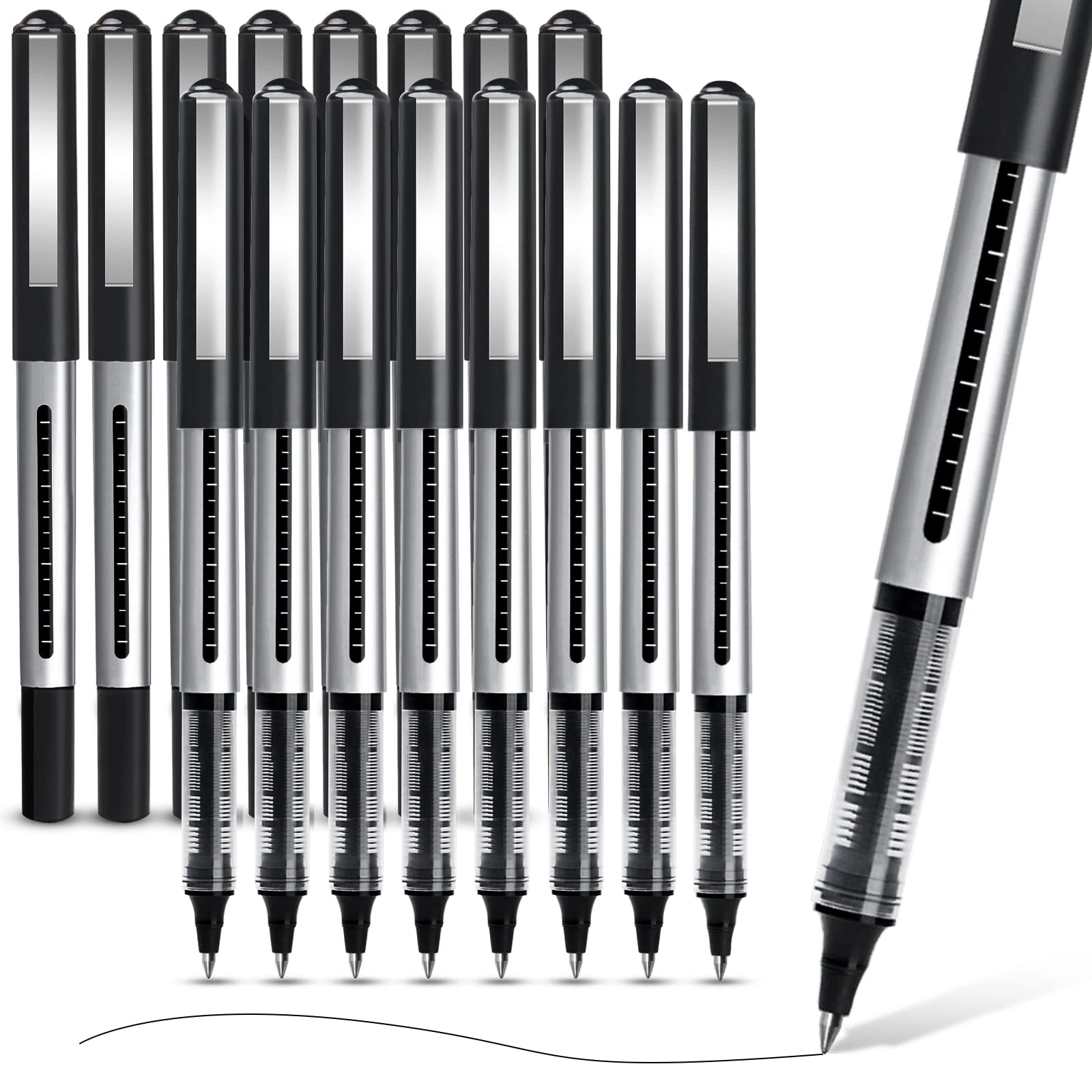 APOGO Rollerball Black Gel Pens 16-Pack, 0.5mm Quick-Drying for Note-Taking and Sketching - School & Office Supplies
