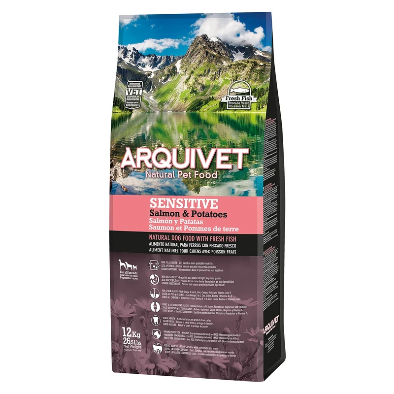 Arquivet - Sensitive - Salmon and potato - 12 kg - Complete dry food for Adult dogs with food intolerances