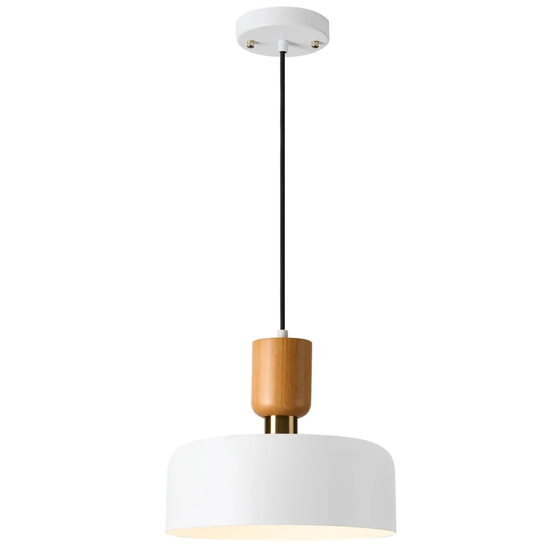 TeHenoo Modern Pendant Lighting,Large Pendant Lamp,Wood and Brass Accent,Adjustable Metal Pendant Light Fixture for Kitchen, Dining Room, White