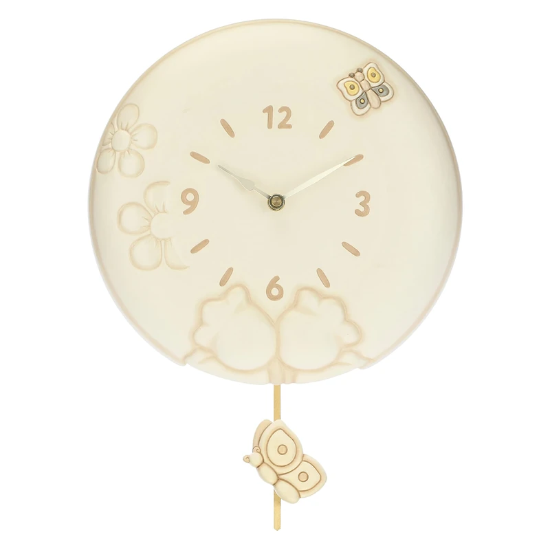 THUN - Pendulum Wall Clock - Elegance Line - Accessories and Home Decorations - Ceramic, Plastic Mechanism - Ø 26 cm; Depth 4.5 cm; Ceramic Figure on Pendulum 6 x 2 x 6 cm