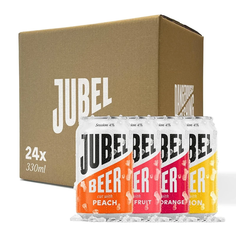 JUBEL Mixed Case (6 Peach, 6 Blood Orange, 6 Grapefruit, 6 Lemon) - Award Winning Gluten Free Beer - Vegan, Low Calorie & Low Sugar | Dangerously Refreshing Fruit Lager | 4% ABV