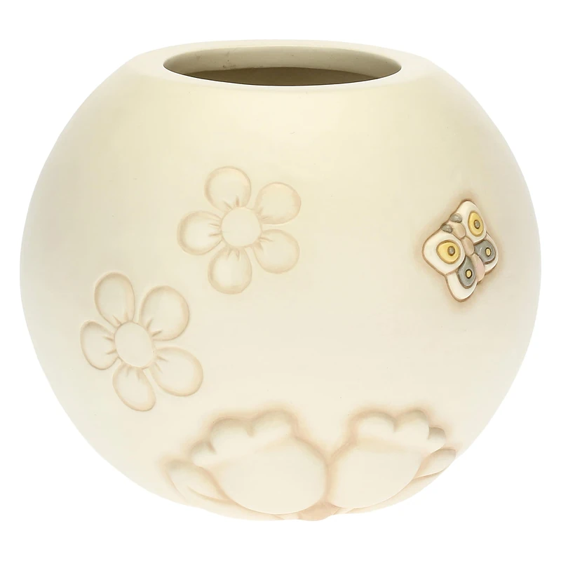 THUN - Decorative Vase with Butterfly and Flowers - Elegance Line - Living, Home Decor - Ceramic - 14.8 x 14.8 x 12.7 cm; Top Mouth: 9 cm