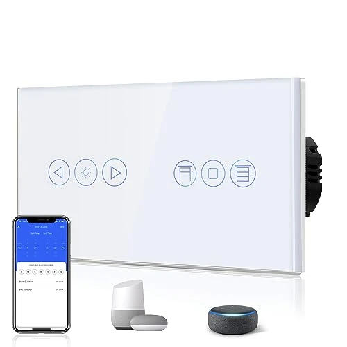 BSEED WiFi Touch Dimmer Wall Switch Single 1 Way with Triple 1 Way WiFi Touch Roller Shutter Switch Compatible with Alexa and Google Home (Neutral Conductor Required) White