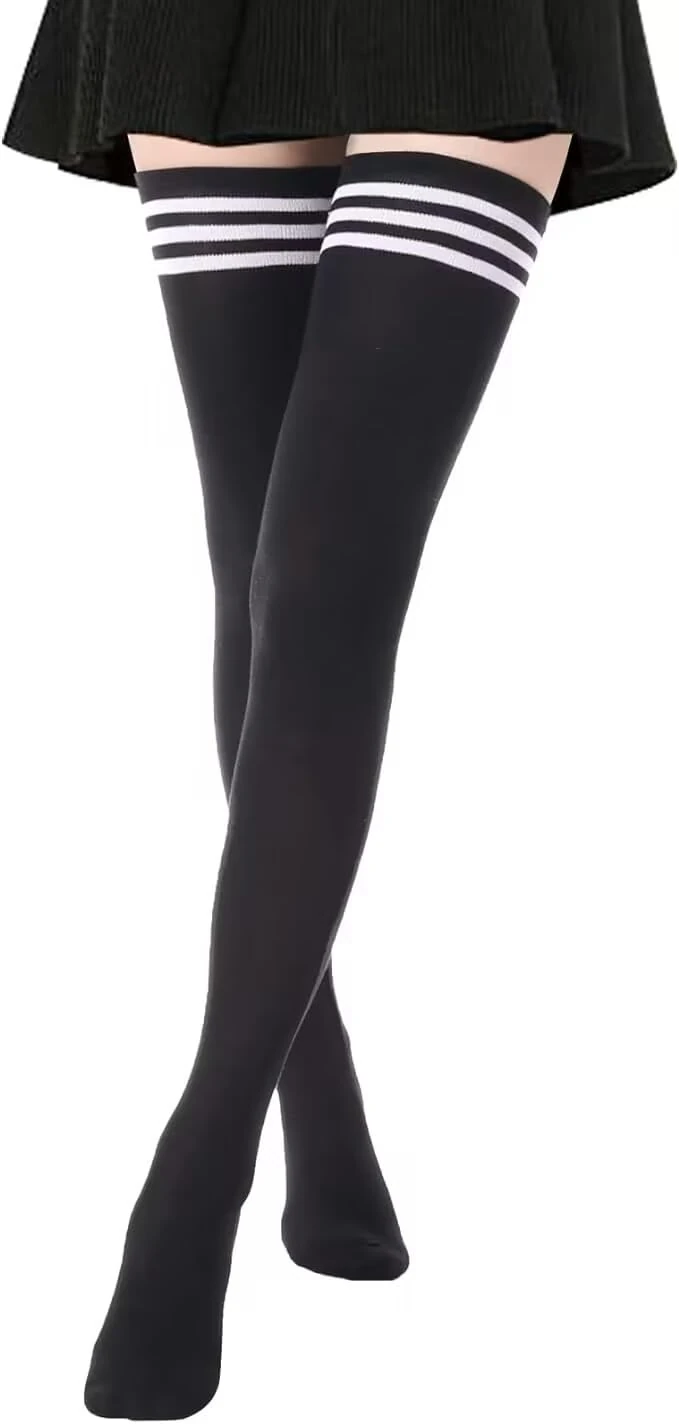 DRESHOW Extra Long Thigh High Socks Long Boot Stockings Striped Over Knee Socks for Women Cotton Leg Warmers