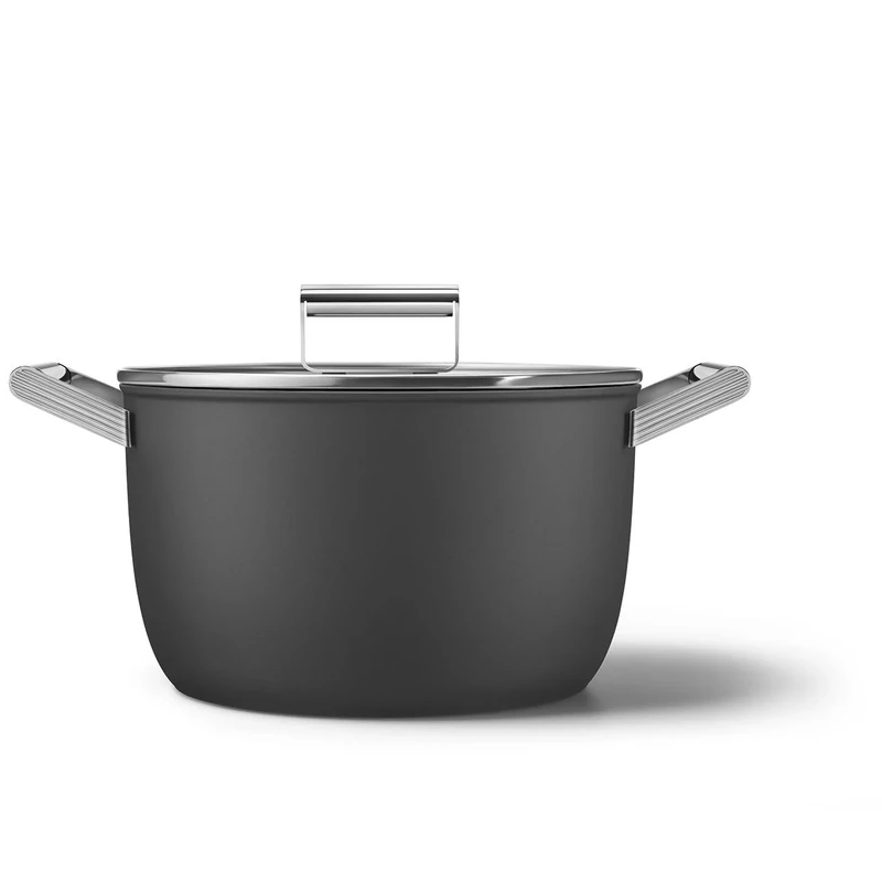 Smeg CKFC2611BLM Casserole Pan 26cm and Lid Black, Non-Stick, Aluminium, Patented Base