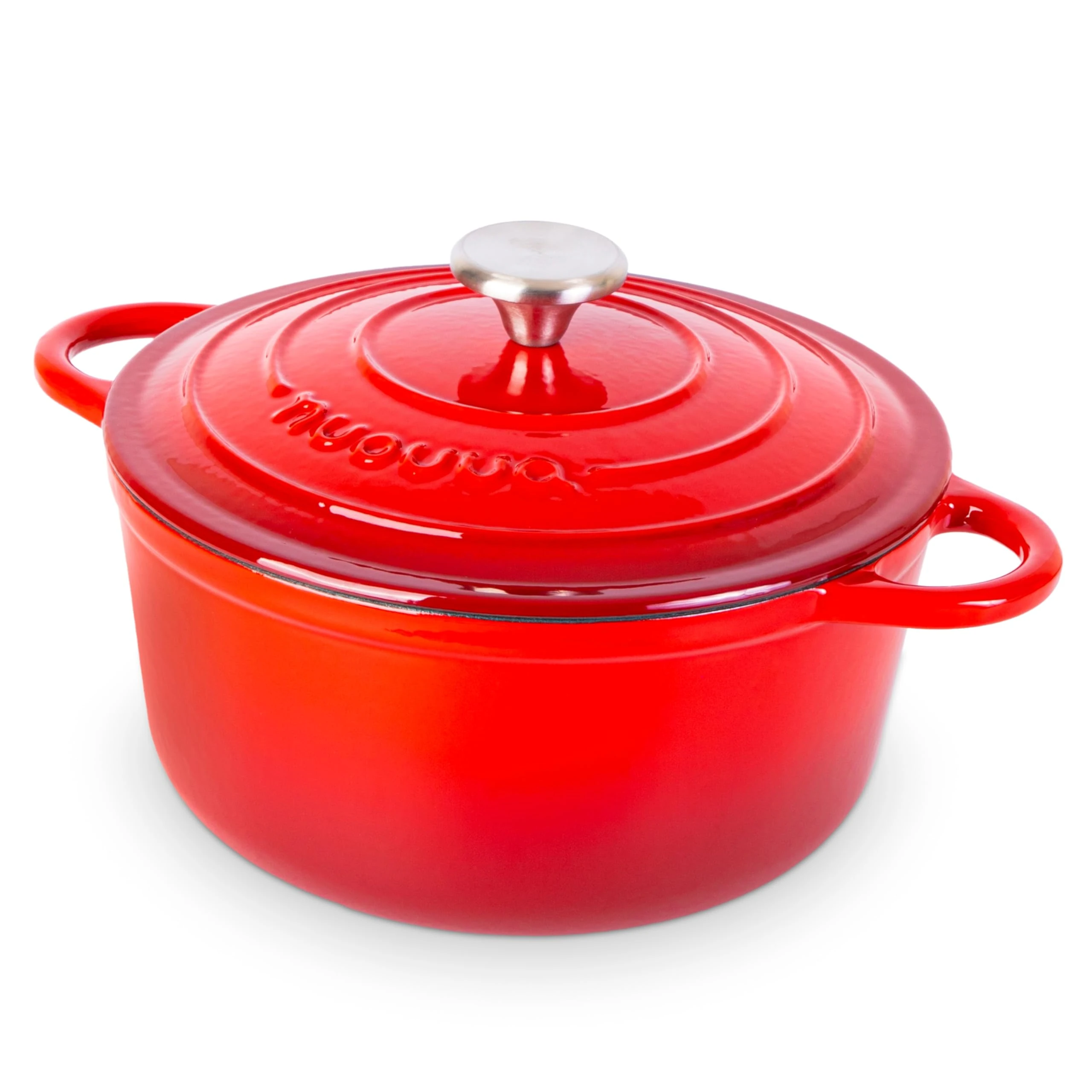 Nuovva Enamelled Cast Iron Dutch Oven Pot with Lid – 5 Quart Casserole Dish – Ceramic Dutch Oven for Bread Baking, Roasting, Braising & Stews – Oven Safe up to 500°F – 24cm Red