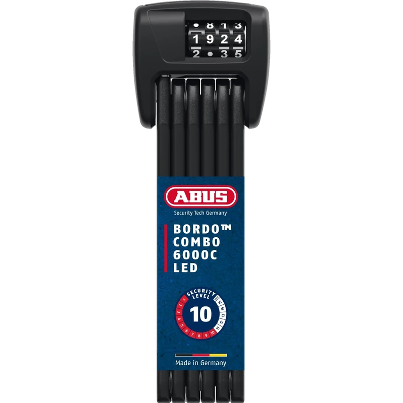 ABUS Bordo 6000C LED folding lock with SH lock holder - foldable bike lock with illuminated numerical code - security level 10 - length 90 cm