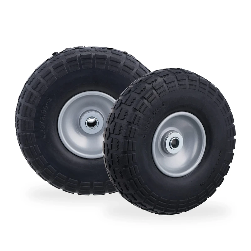 Relaxdays Set of 2 Wheelbarrow Tyres, Puncture-Proof Solid Rubber, 4.1/3.5-4", 16 mm Axle, Spare Wheel, Black/Grey
