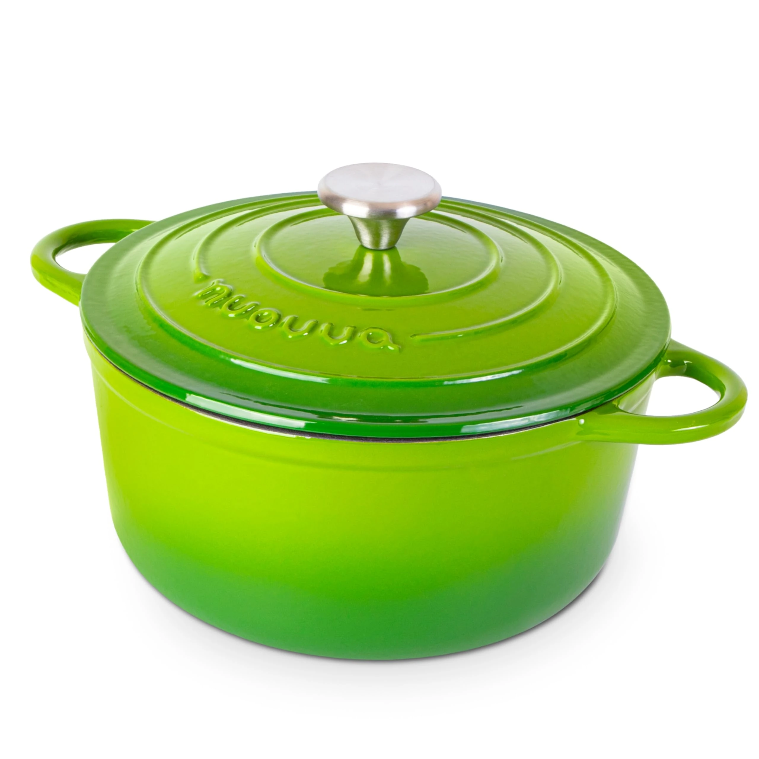 Nuovva Enamelled Cast Iron Dutch Oven Pot with Lid – 5 Quart Casserole Dish – Ceramic Dutch Oven for Bread Baking, Roasting, Braising & Stews – Oven Safe up to 500°F – 24cm Green