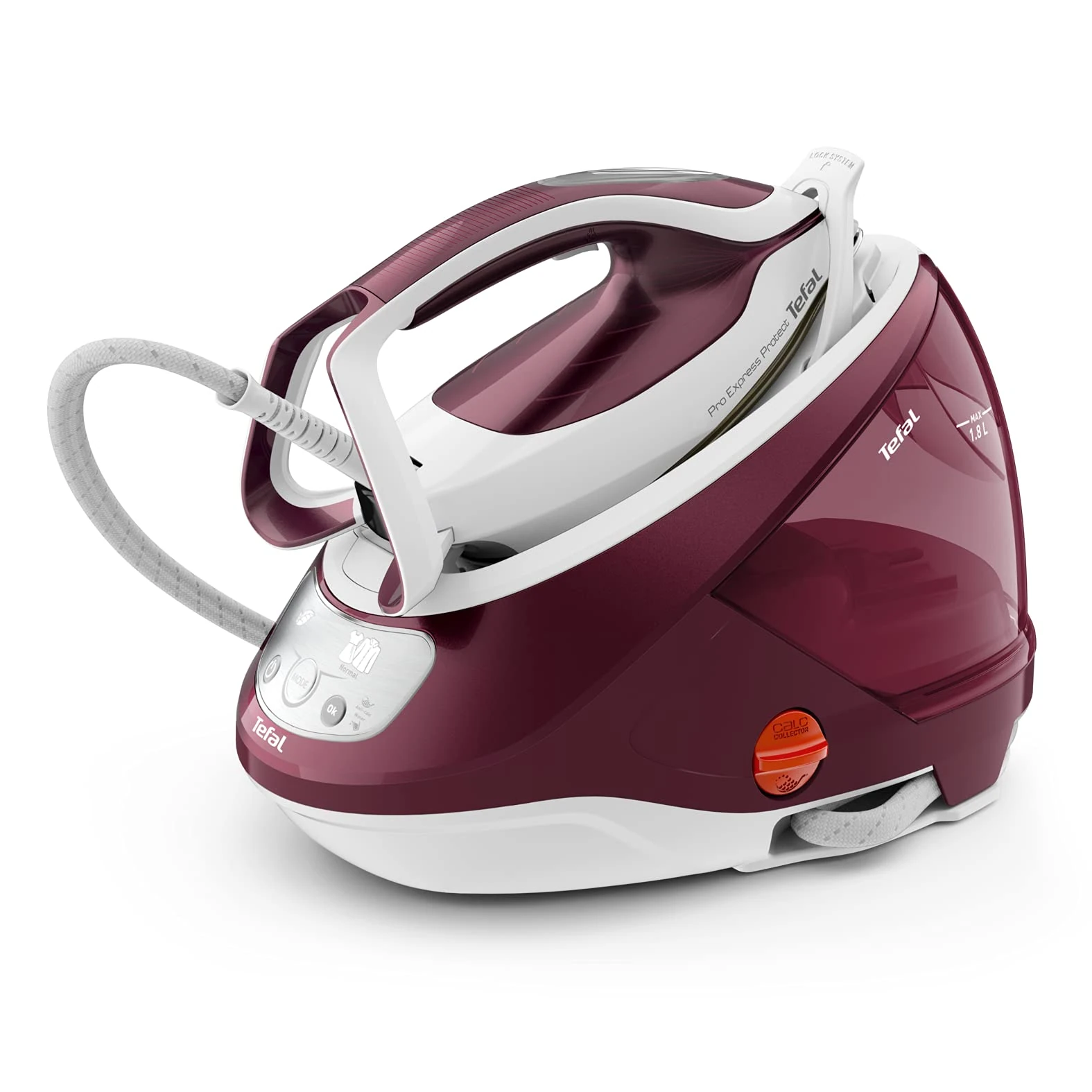 Tefal High Pressure Steam Generator Iron, 135g/min Steam Output, Non-Stick Durilium Soleplate, 540g/min Steam Boost, 7.5-Pump Bars with Pro Express Protect Technology, White & Burgundy, (GV9220)