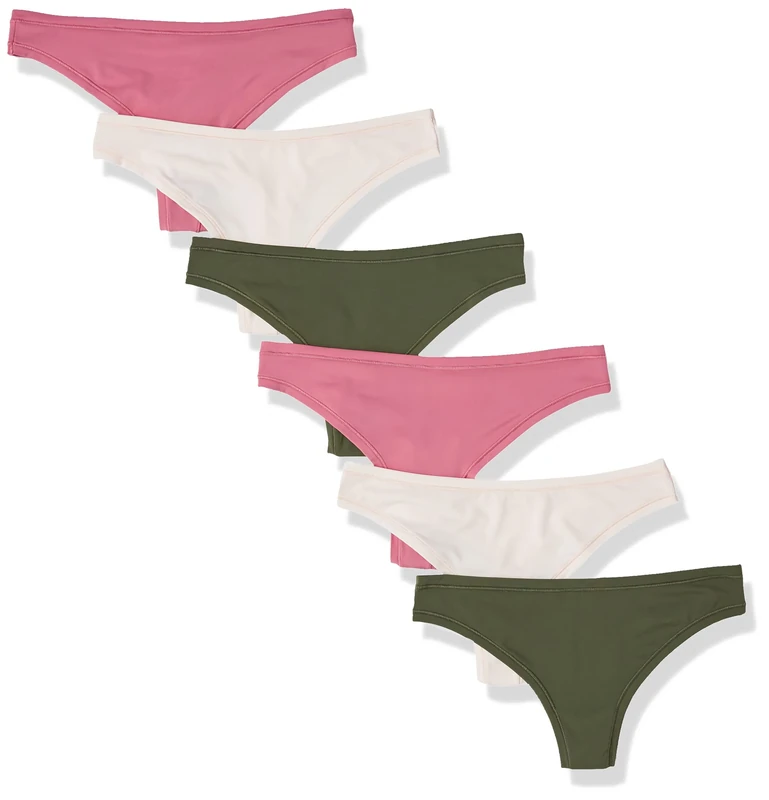 Amazon Essentials Women's Microfibre Underwear (Hipster & Thong, Available in Plus Size), Pack of 6, Dark Military Green/Rose/Soft Pink, 16