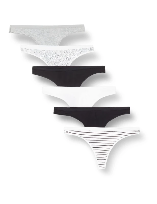 Amazon Essentials Women's Cotton Thong Knickers, Pack of 6, Dots/Heather/Multicolour/Stripes, 12