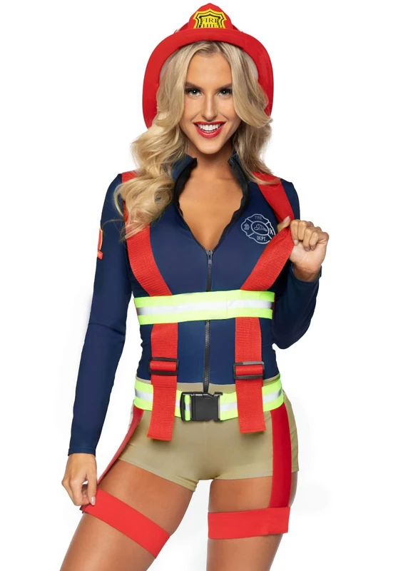 Leg Avenue Sk86921 10140 Firefighter 2 PC Hot Zone Honey, Includes Zip up Romper with Patch Accent and Reflective Garter Suspenders, Multicolor, XXS - Image 1