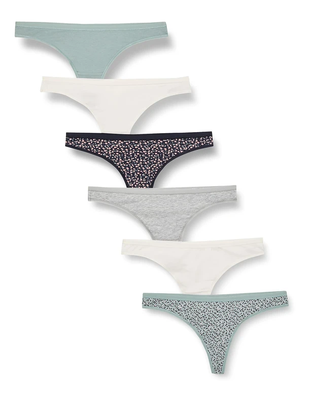 Amazon Essentials Women's Cotton Thong Knickers, Pack of 6, Animal Print/Ditsy Floral/Heather/Multicolour, 8