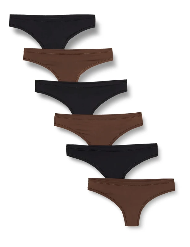 Amazon Essentials Women's Microfibre Underwear (Hipster & Thong, Available in Plus Size), Pack of 6, Black/Rich Hazel, 16