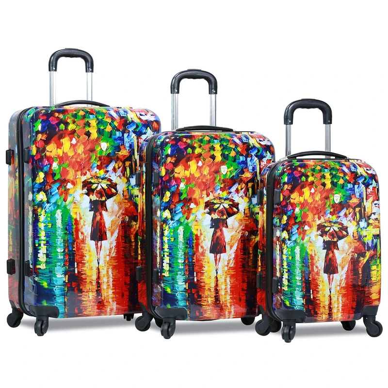Dejuno Parisian Nights Hardside 3-PC Spinner Luggage Set, Multicolor, Multicolor, Parisian Nights Hardside 3-pc Spinner Luggage Set