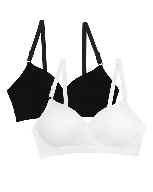 Fruit of the Loom Women's Non-Wired Push-up Bra, Black White 2 Pack, 38DD (Pack of 2)