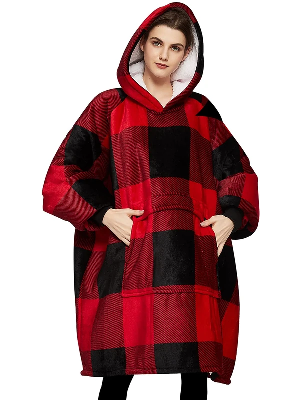 Wearable Blanket Hoodie for Adults Sherpa All Patterns Oversized Sweatshirt Blanket with Pocket - Image 1