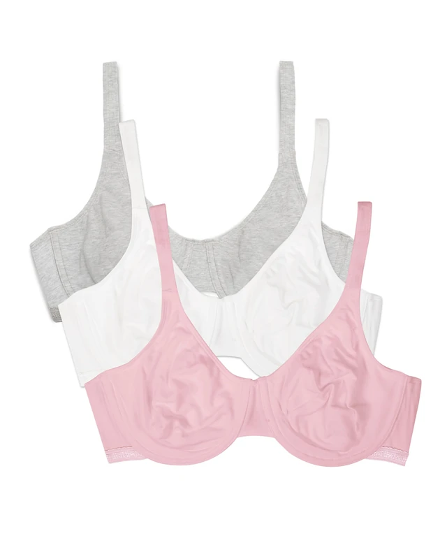Fruit of the Loom Women's Unlined Underwire Bra-Cotton & Spandex Blend for Natural Shape and Flexibility T-Shirt, Opaque, Bittersweet Pink/Wht/Grey HTHR, 38DD (Pack of 3)
