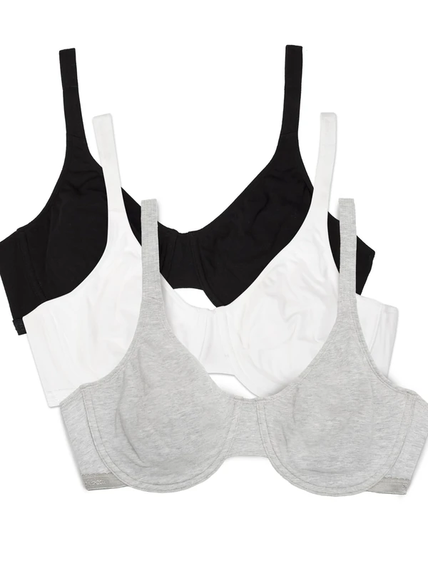 Fruit of the Loom Women's Cotton Stretch Extreme Comfort Bra T-Shirt, Opaque, Blk/White 86ck/ Grey Heather, 42C (Pack of 3)
