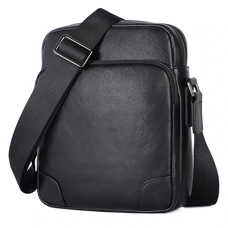 Augus Leather Messenger Crossbody Shoulder Bag for Men Work Business Casual Adjustable straps, Black-1,