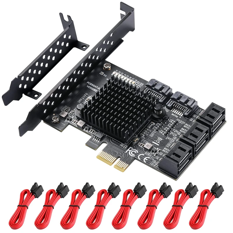 MZHOU PCI Express 1x to 8 SATA3.0 Ports Card, SATA Controller Expansion Card 6Gbps - Bootable as System Drive