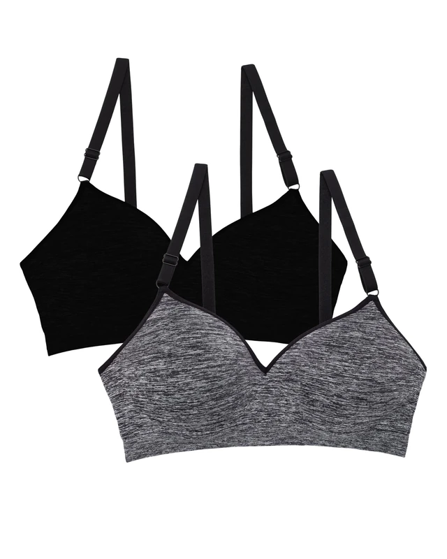 Fruit of the Loom Women's Seamless Wire Free Push-up Bra, Black Hue/Charcoal Heather 2-Pack, 38B