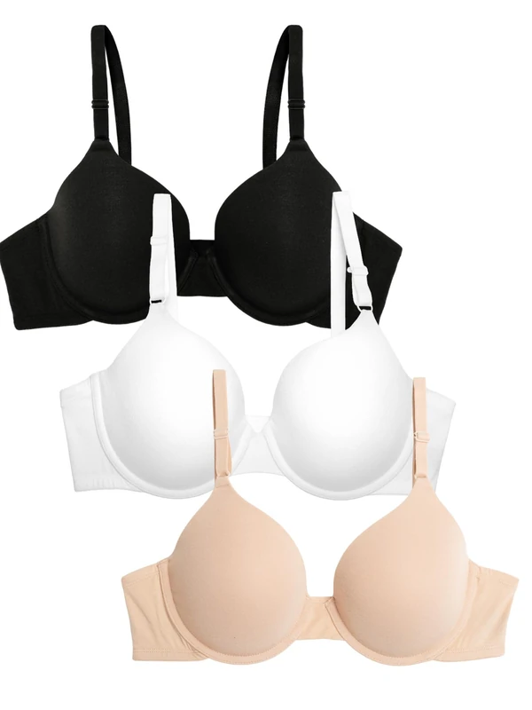 Fruit of the Loom Women's T-Shirt Bra, Opaque, Black Hue/Sand/White, 42C (Pack of 3)