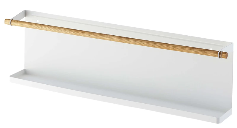 yamazaki 5475 TOSCA Wall Mounted Rack, white, Steel/Wood, Minimalist, 62.5 x 9.5 x 18 cm