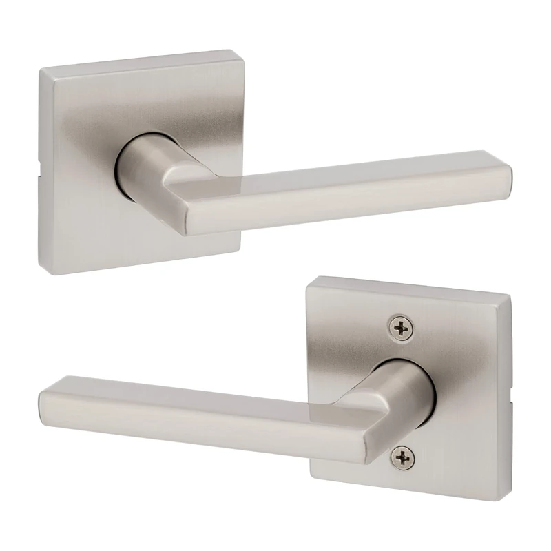 Kwikset Halifax Interior Passage Door Handle, Lever for Closet and Hallway Doors, Reversible Non-Locking Handle Lever, Satin Nickel, with Microban Protection