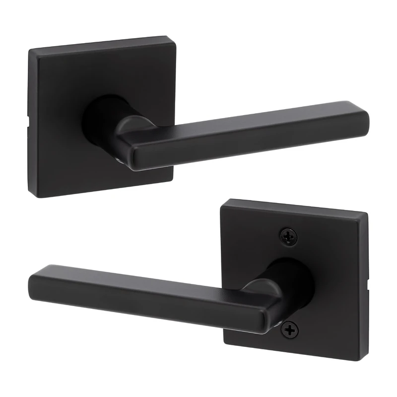 Kwikset Halifax Interior Passage Door Handle, Lever for Closet and Hallway Doors, Reversible Non-Locking Handle Lever, Matte Black, with Microban Protection, Square Rose