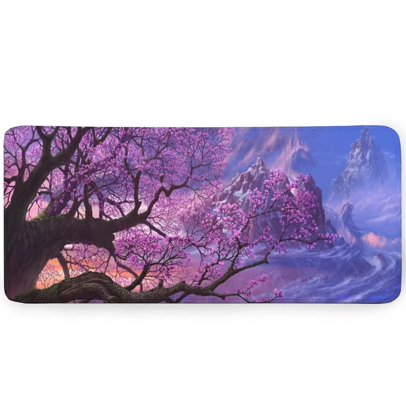 Watercolor Japanese Sakura Gaming Mouse Pad XL，Cherry Blossom Extended Large Mouse Mat Desk Pad，Stitched Edges Mouse pad, Long Non-Slip Rubber Base Mice Pad，31.5'' X 11.8'' Inches