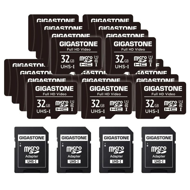 GIGASTONE 32GB Memory Card Pack of 20 Full HD Video, Compatible with Surveillance Security Camera, Action Camera, Drone, High Speed Up to 90MB/s, Class10 MicroSDHC with Adapter