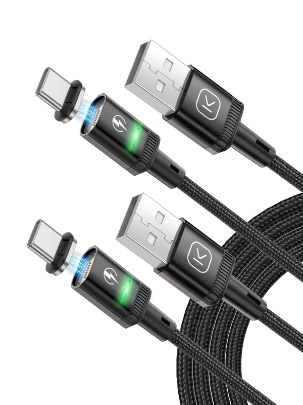Kuulaa Magnetic USB-C Charging Cable 2-Pack 6.6ft Braided LED