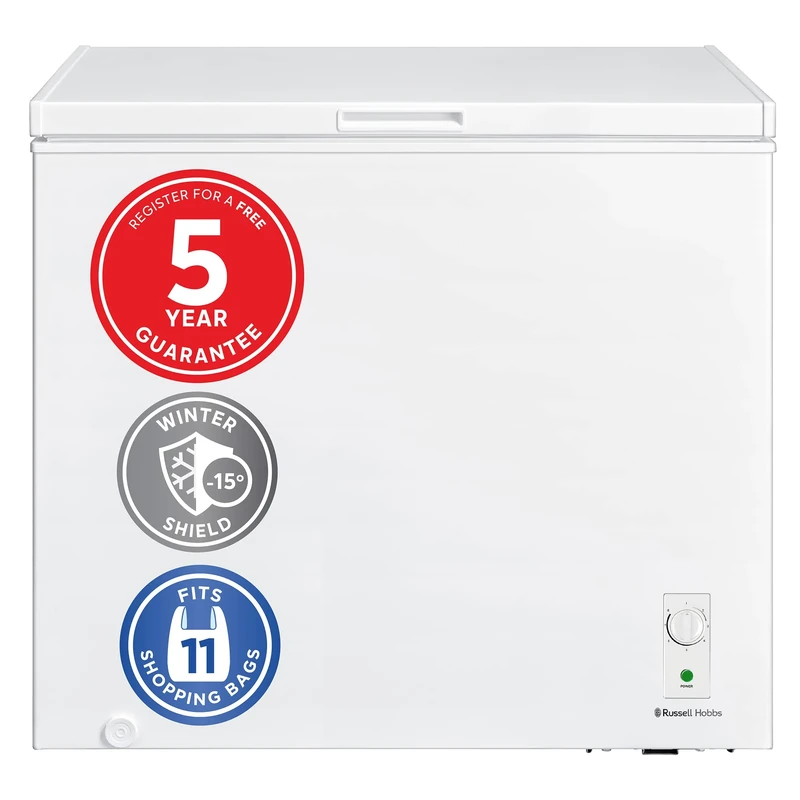 Russell Hobbs RH198CF3003 198L Freestanding White Chest Freezer with 5 Year Warranty, Adjustable Thermostat, 4 Star Freezer Rating & Suitable for Outbuildings & Garages